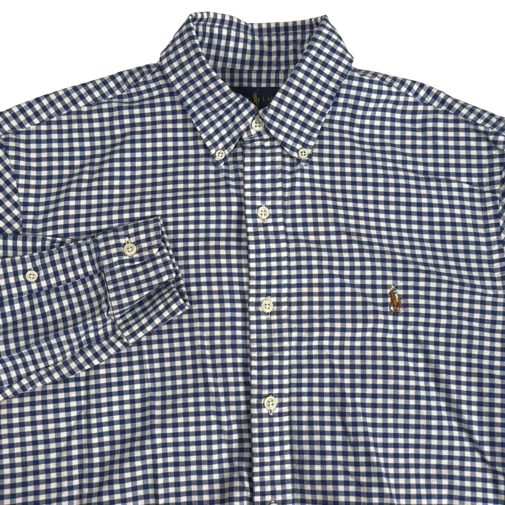 Ralph Lauren Gingham Button Down Shirt Long Sleeve Plaid Flesh Pony OCBD Mens M